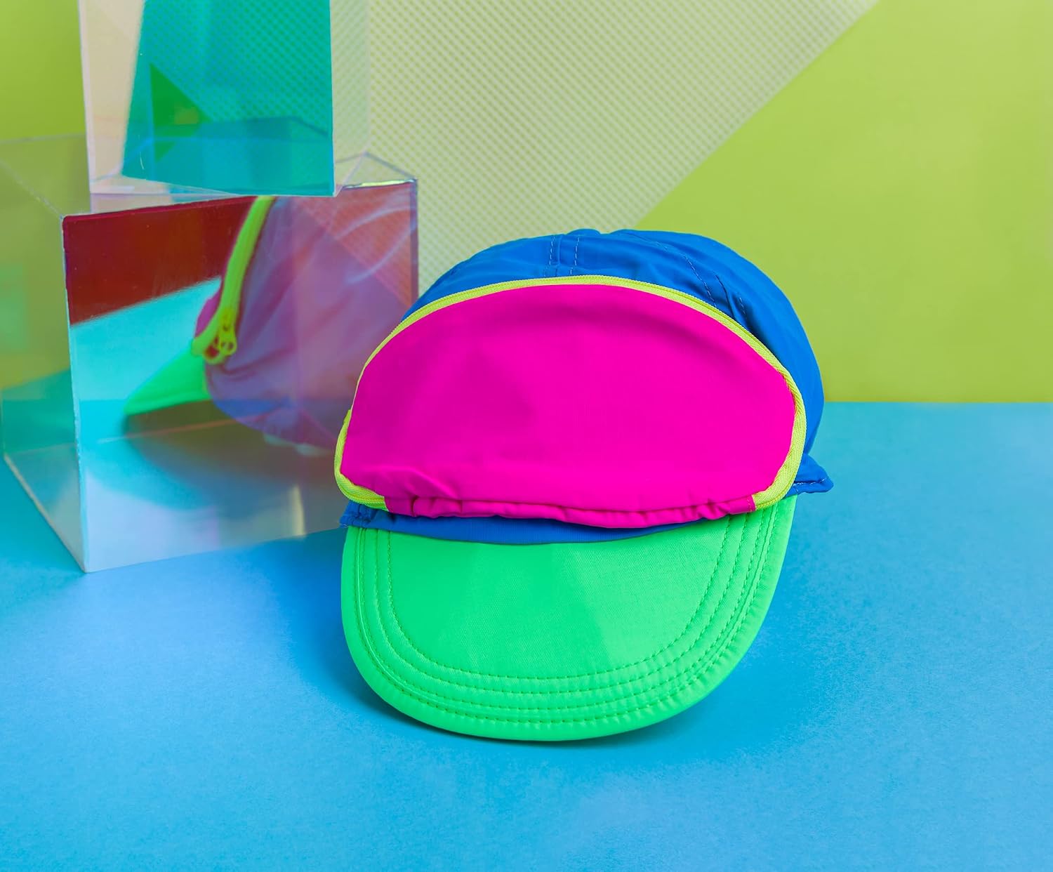 Original Fanny Pack Hat Since 1989 — Hidden Zipper Pocket Holds Cash, Keys & ID — Retro Neon 80s 90s Baseball Cap — Adjustable Nylon Hat for Festivals, Costumes & Travel (Neon Multi-Color) image 2