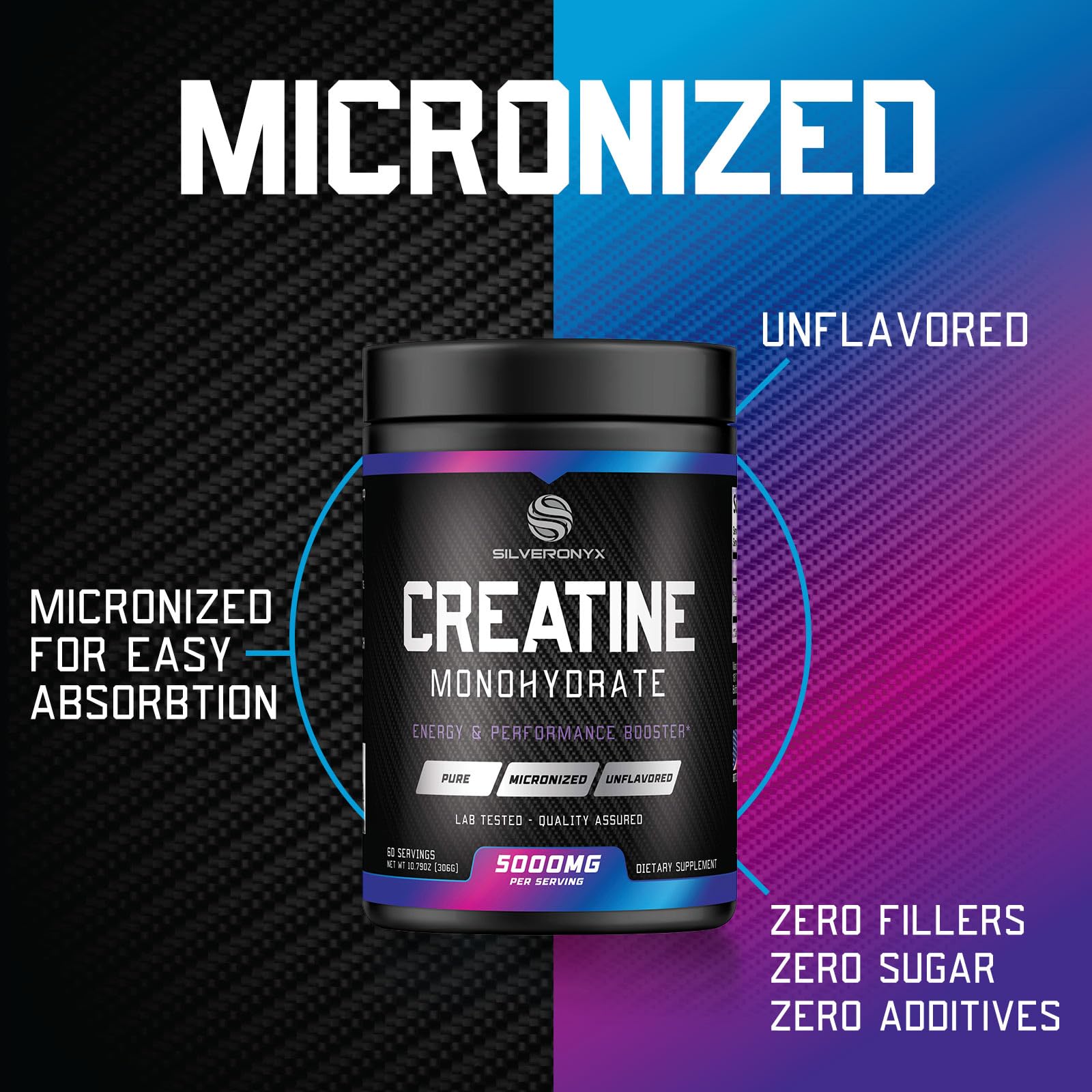Creatine Monohydrate Powder 5000mg - Pure Micronized Creatine Mono 5G Nutritional Supplement - Pre Workout for Energy & Muscle Support for Men and Women, Unflavored, Bottled in USA - 60 Servings — Amazon image 6