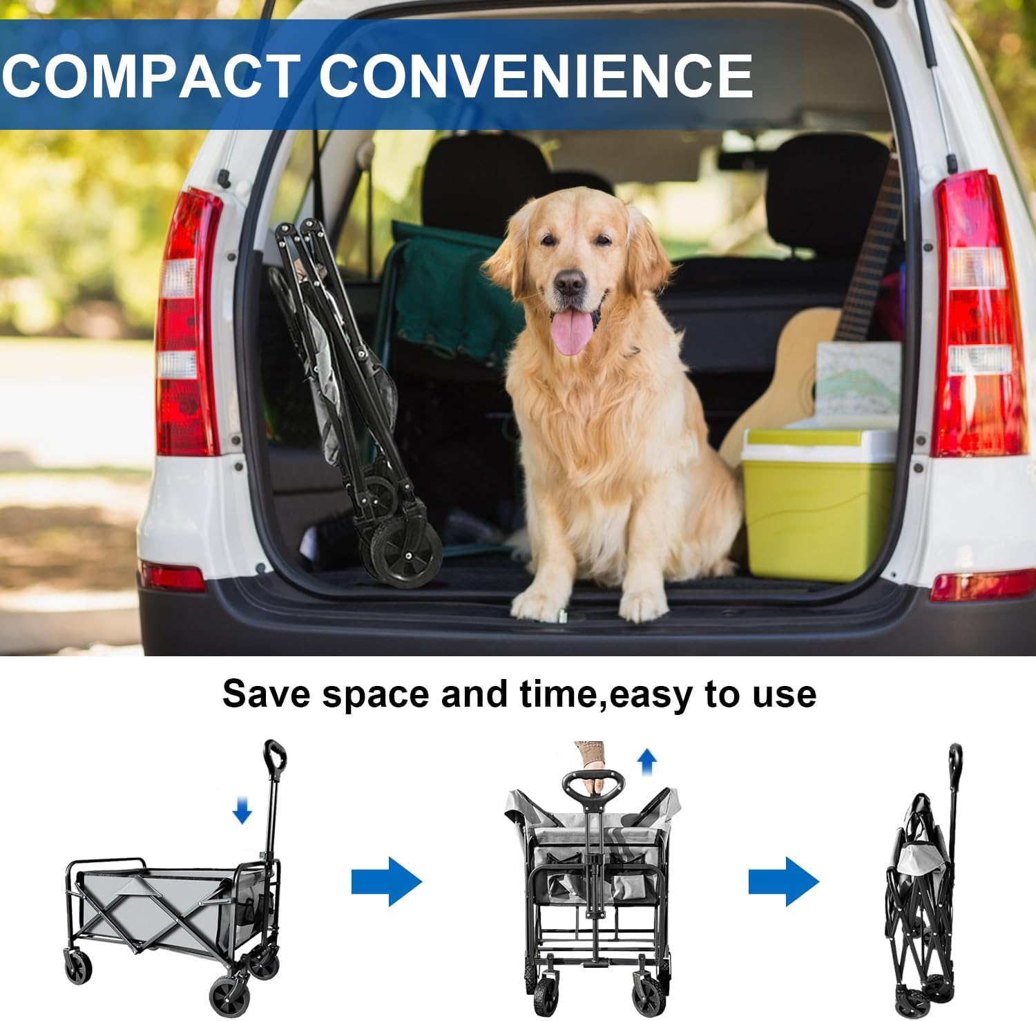 Collapsible Foldable Wagon, Beach Cart Large Capacity, Heavy Duty Folding Wagon Portable, for Outdoor Sports, Shopping, Camping, Gray