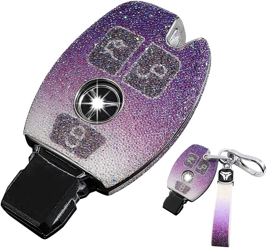 HIBEYO For Mercedes Benz Key Fob Cover Key Case Cover for Mercedes Benz C E S M CLS CLK G Class Keyless Car Key Protective Shell Smart Key Fob Case Remote Auto Accessories 2021 Keyring-Gradient Purple