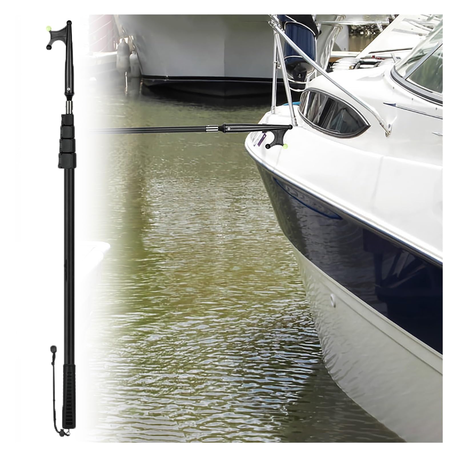 DJPHOFS Aluminum Alloy Telescopic Boat Hook Pole, Scratch-Resistant Floating & Telescoping Boat Hooks, Multi-Purpose Boating Reach Extension Pole Hook(Black,2.4m/7.9ft)