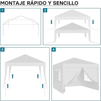 Wiltec Garden Gazebo 3 x 3 m White with UV Protection 50+ Gazebo with Roll-Up Sides, Party Pavilion with Windows, Ideal for Terraces and Festivals