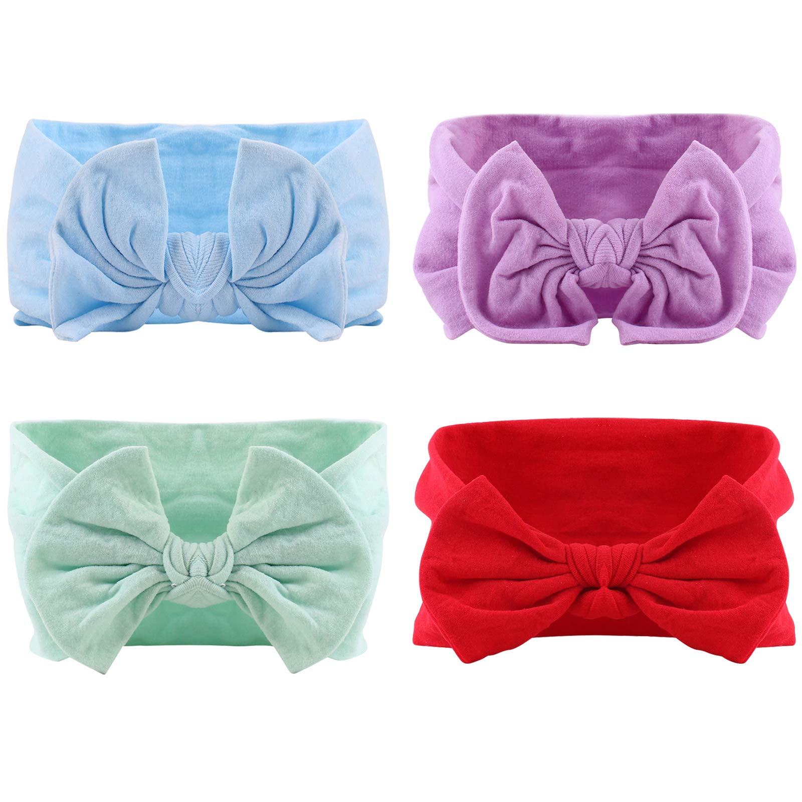 Tibapla 4 Colores Vendas de Bebé Niñas Algodón Turbante de Nudo de Bebé Suave Súper Elástico Lazo Diademas, Banda para Bebés Recién Nacidos Hairband Accesorio Cabeza Baby