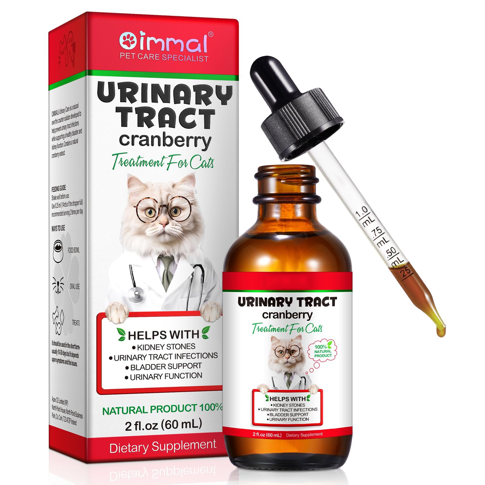 Cat UTI Supplement Feline Urinary Tract Health Support Drops with Cranberry & Natural Herbs Promotes Bladder & Kidney Function Chicken Flavor, 2 fl oz