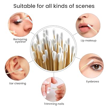 200PCS 6 Long Cotton Swabs with Bamboo Sticks - Lint Free, Highly Absorbent Cleaning Cotton Tipped Applicators