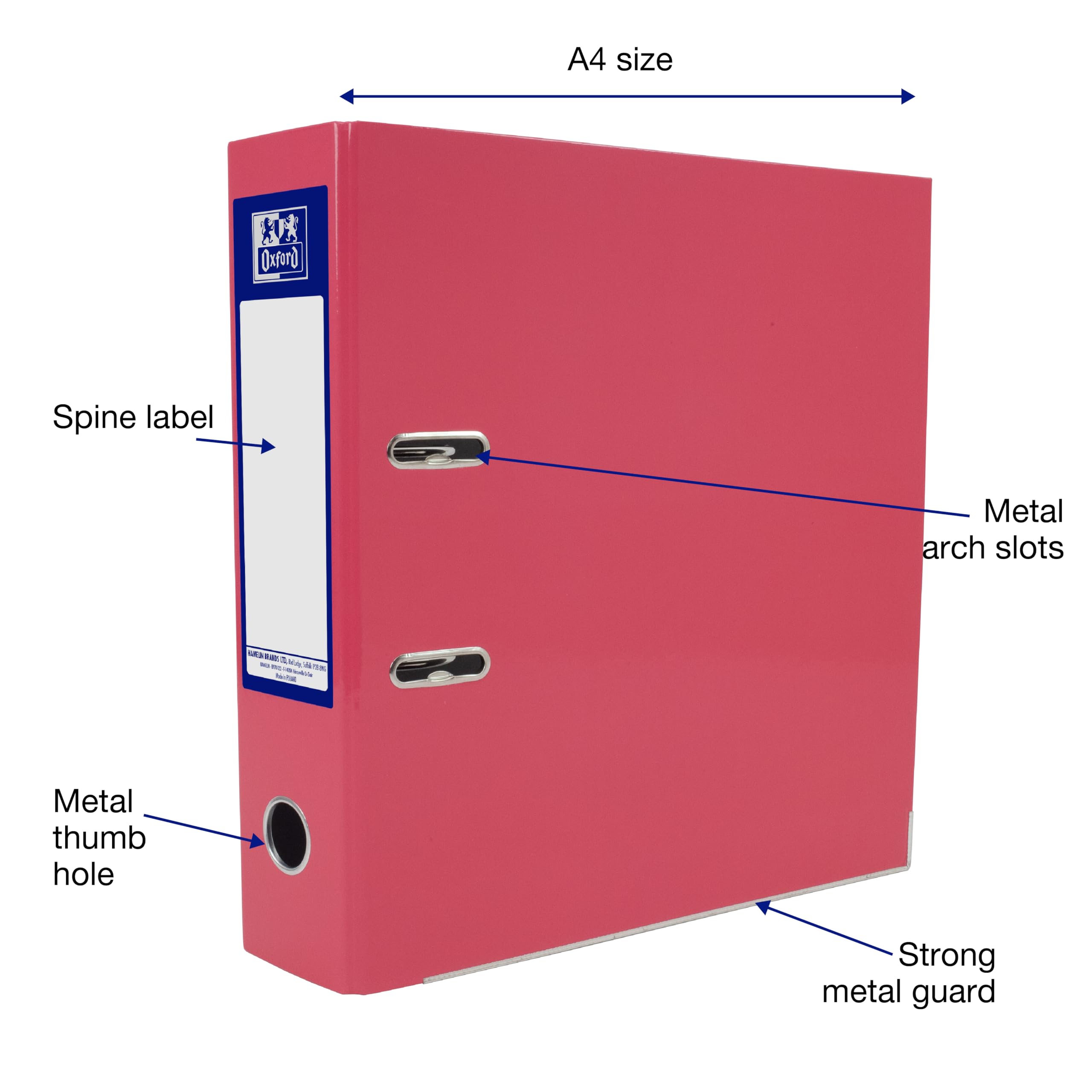 Oxford Premium A4 Lever Arch File, Pink Single Folder, Heavy Duty - Image 2