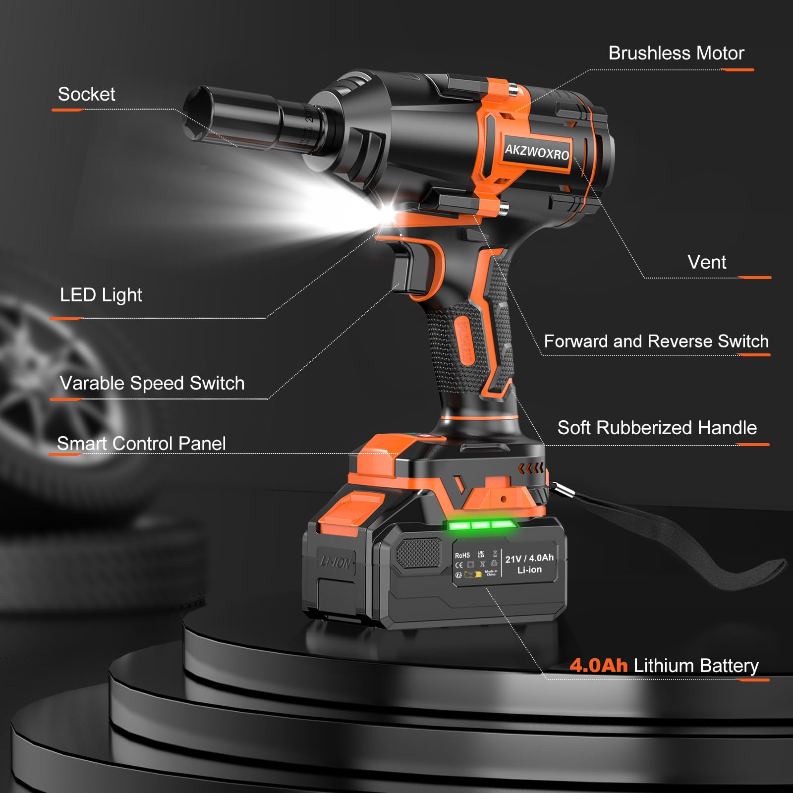 21V Avvitatore a Impulsi 1000N.m, Brushless Chiave a Percussione 1/2" ad Alta Potenza con Batterie da 4,0 Ah e Caricabatterie, 5 Bussole, Trapano a Impulsi per Auto Casa