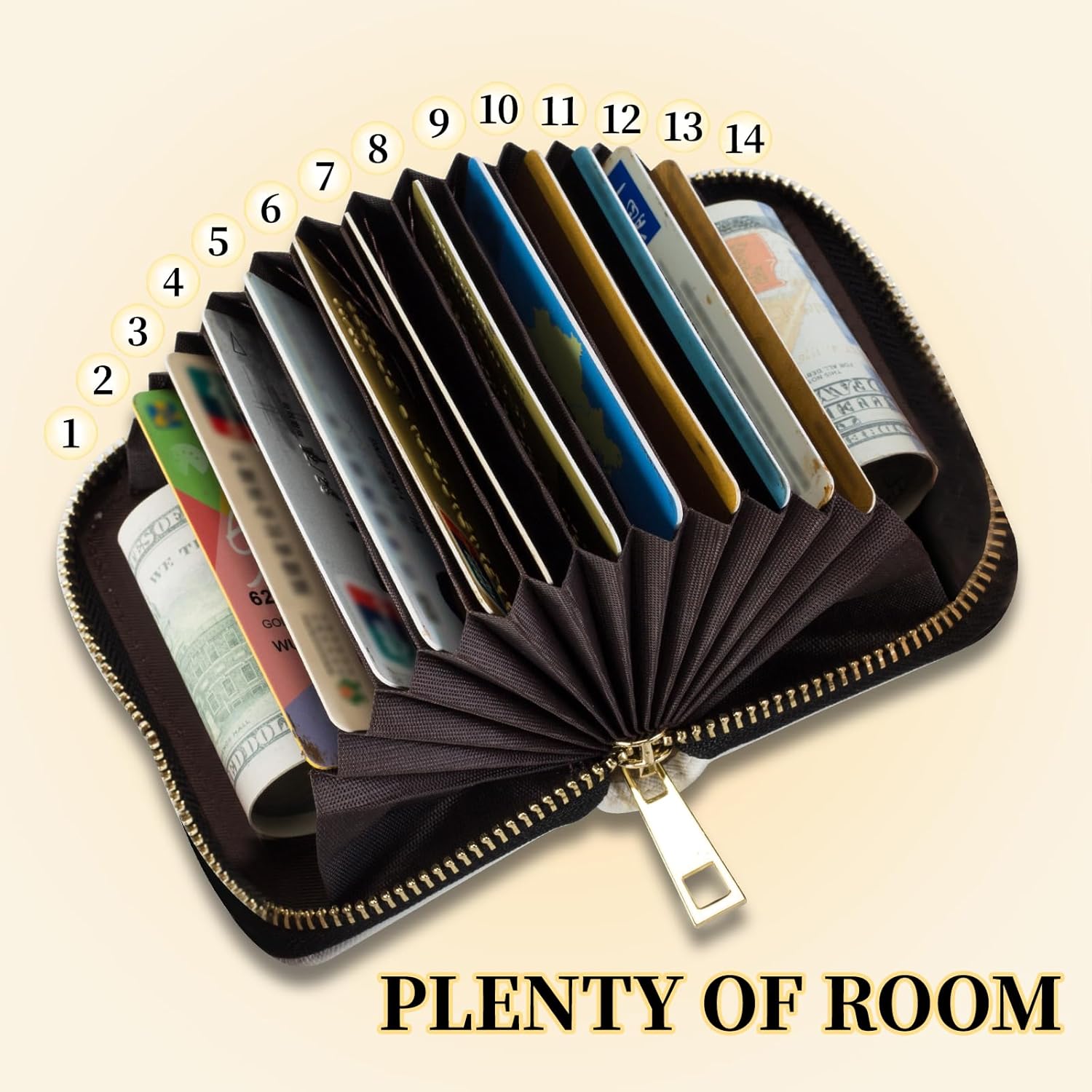 Credit Card Holder with Zipper, Slim RFID Blocking Card Wallet for Women Men Art Red Cardinal Birds Design PU Leather Small Accordion Card Case Wallet, ID Card Organizer, Pocket Business Card Case - Image 3