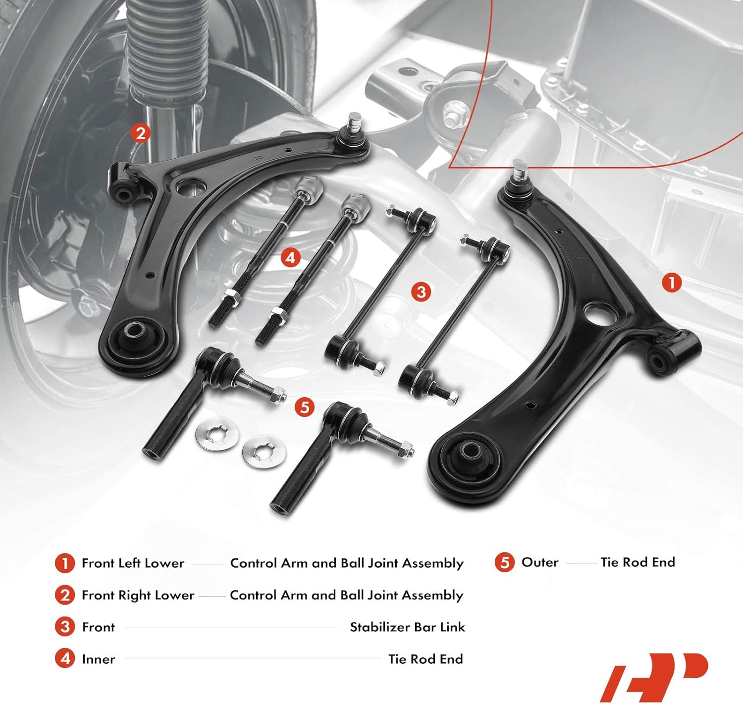 A-Premium 10Pcs Front Suspension Kit, Lower Control Arm with Ball Joint, Sway Bar, Tie Rod End, Strut Coil Assembly, Compatible with Dodge Caliber 2007-2012, 2.0L 2.4L