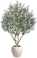 8FT VeriNatural Artificial Olive Tree with 18in White Planter - Faux Indoor Plant, Natural Wood Trunk, Lifelike Fruits for Home Office Decor VN205