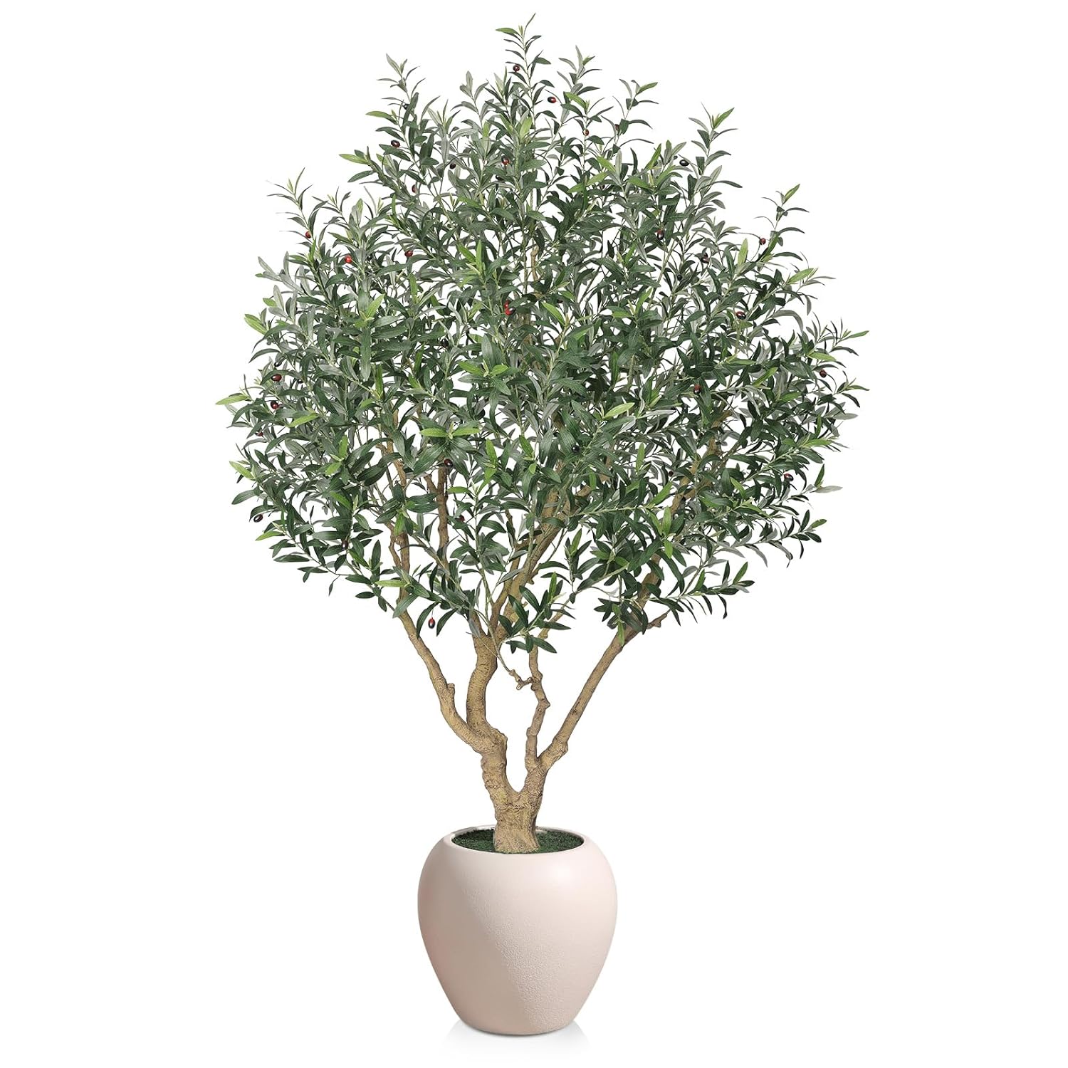 Olive Tree Artificial Indoor 8FT Tall Faux Olive Tree with 18in White Planter Artificial Plants with Natural Wood