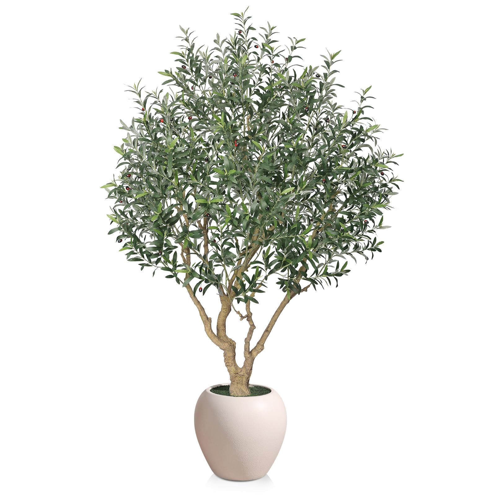Olive Tree Artificial Indoor 8FT Tall Faux Olive Tree with 18in White Planter Artificial Plants with Natural Wood