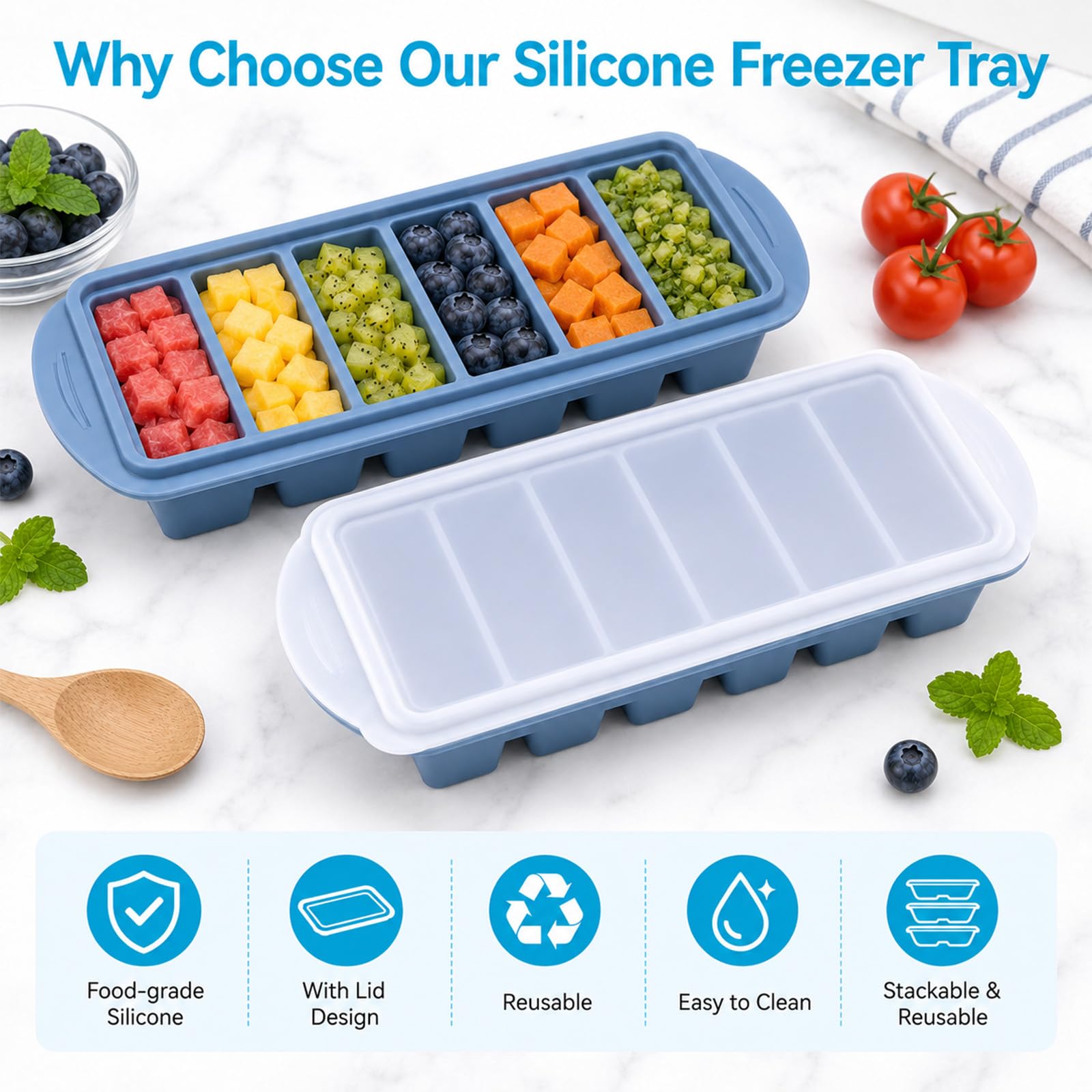 NCONCO Contenitore per congelatore in silicone con coperchio, 1050 ml, 3 pezzi, per alimenti, per il congelamento della zuppa, contenitori per alimenti per la preparazione di salse di zuppa