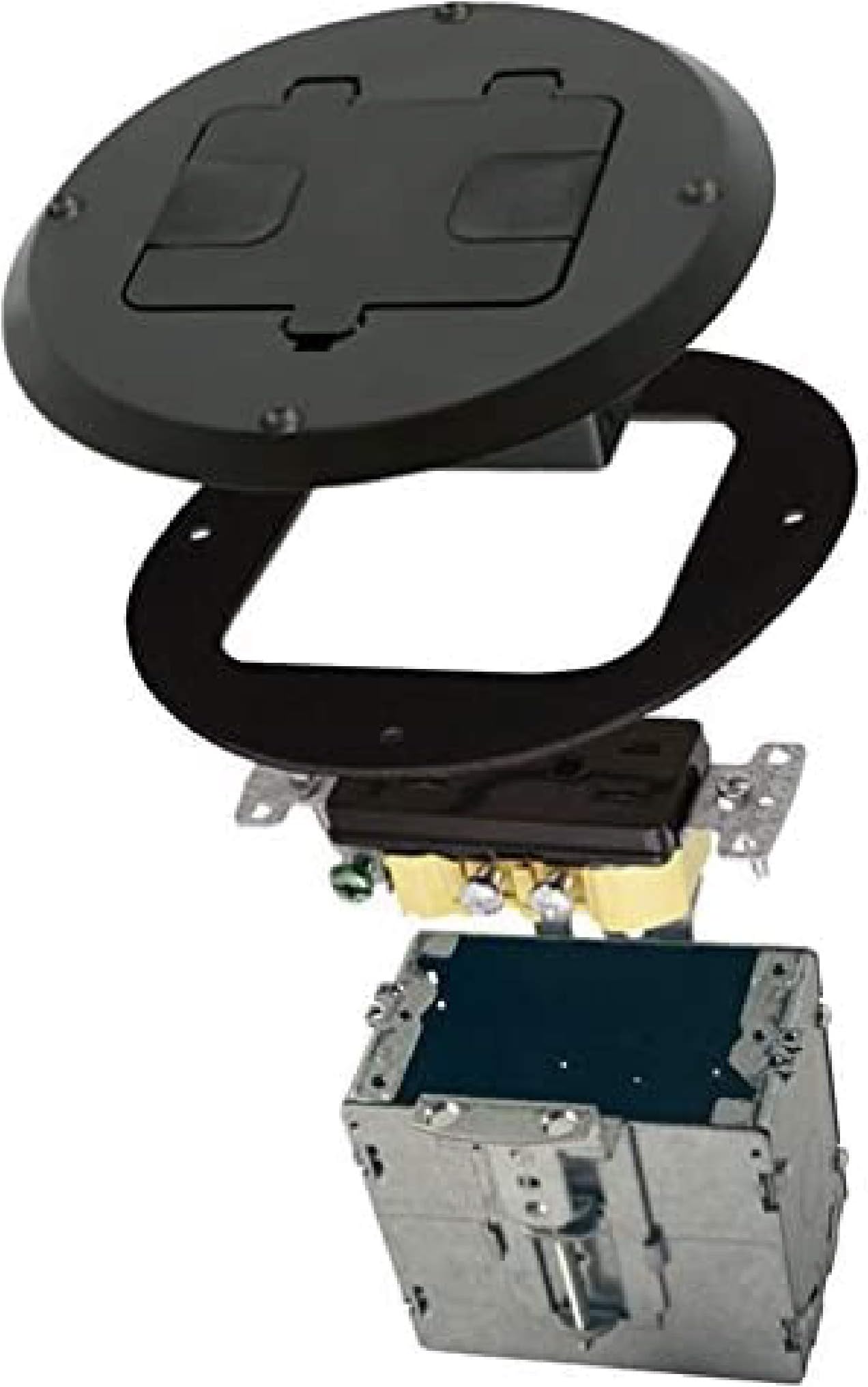 RACO 6239BK Floor Kit with Recessed Duplex 15A TR Device and Adjustable Steel Box, 1-Gang, Black