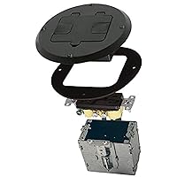 Vista 1 de RACO 6239BK Kit de piso con dispositivo dúplex empotrado 15A TR y caja de acero ajustable, 1-Gang, negro