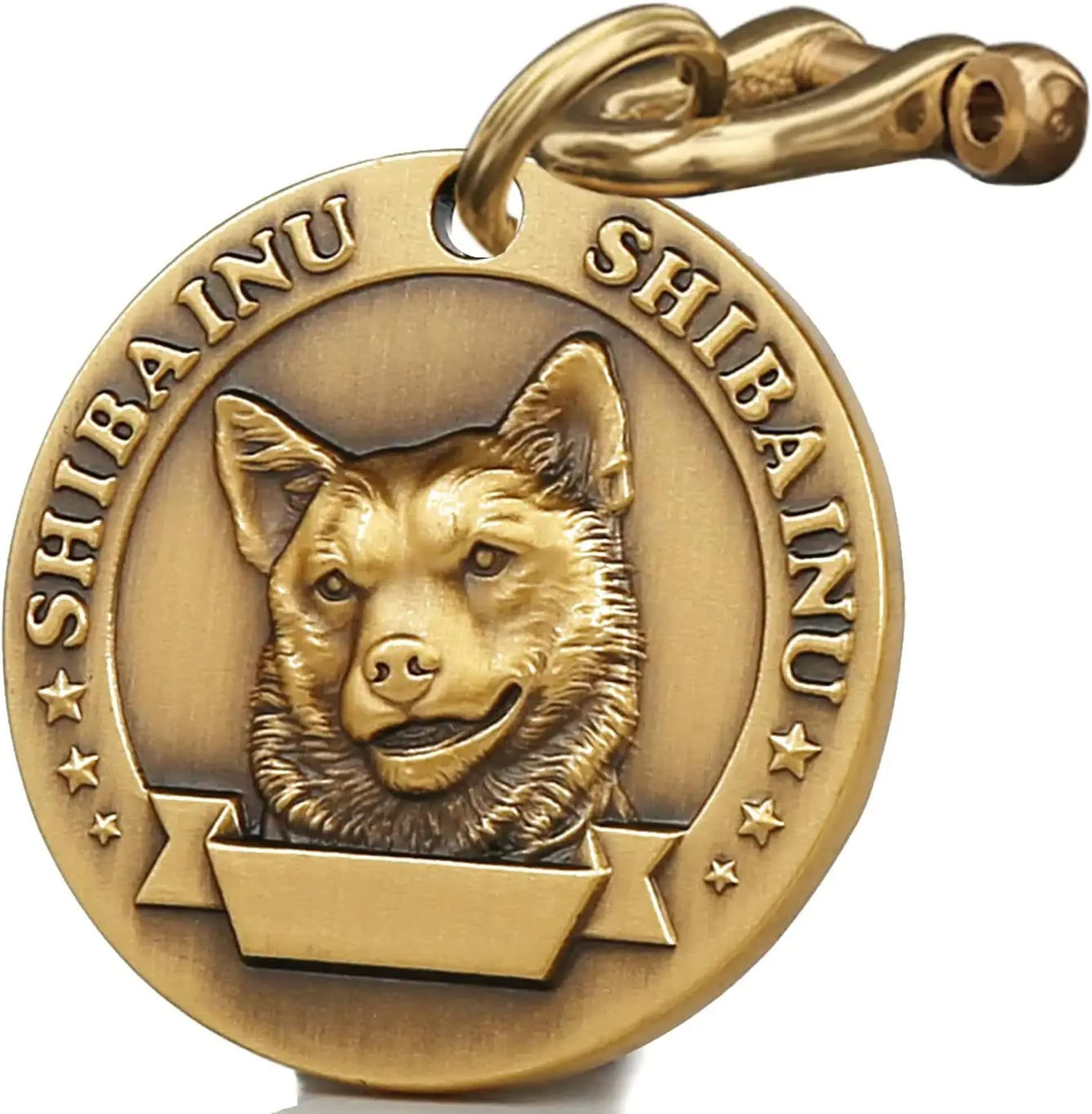 Vintage Pure Copper Pet ID Tags, Personalized Dog Tags, Three-Dimensional Relief Pet Pattern, Lettering on The Front and Back, Custom Pet Tags (B17-Shiba Inu)