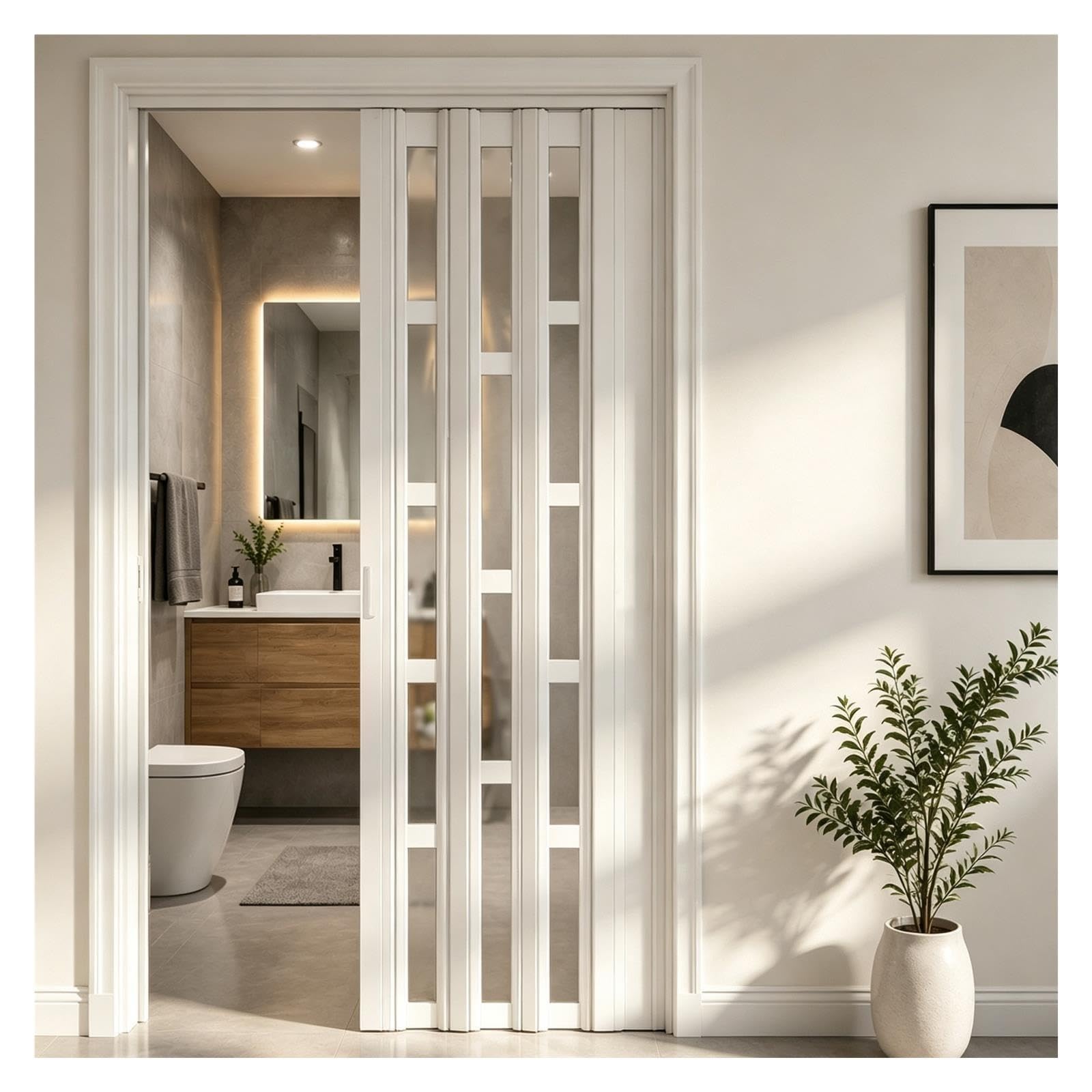 Porta a soffietto interna con pannelli acrilici e maniglie