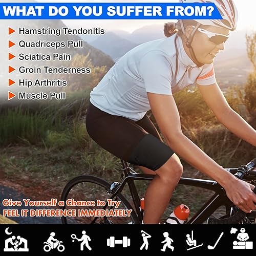 Miniatura 4 de Mangas de compresión para muslos (par), unisex, manga de compresión de isquiotibiales para alivio del dolor y recuperación de cuádruples e ingles,