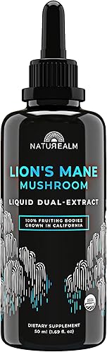 Naturealm Suplemento líquido de tintura de hongo de melena de león - Enfoque, memoria y salud cerebral, vegano, sin OMG - Cuerpos fructíferos
