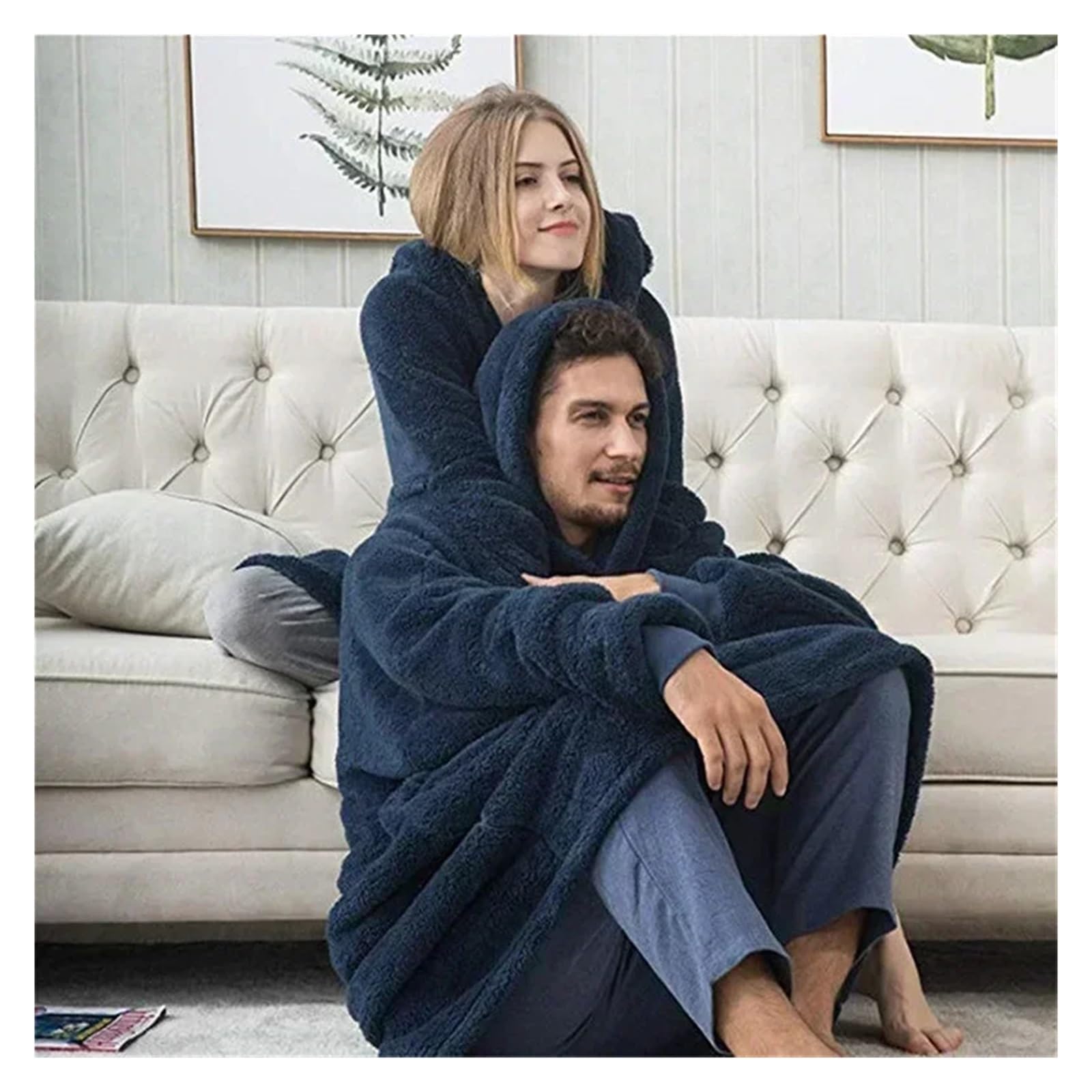 Invierno con Capucha suéter Manta Mujer Polar de Gran tamaño Mangas Bolso Grande cálido Grueso TV Bata Pareja(Style A-Gray)