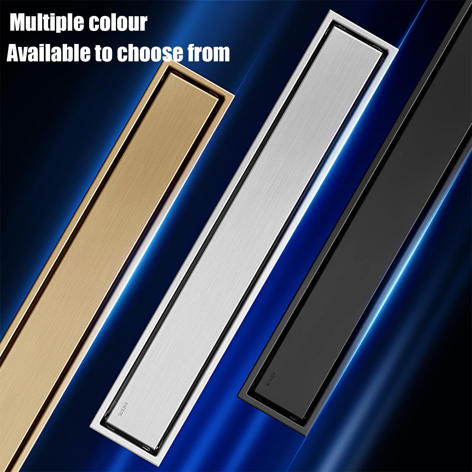 Rectangular Desague Ducha,Canaleta De Ducha De Acero Inoxidable,2 En 1 Enlosable De Doble Cara,Drenaje Intermedio,Negro,10 * 30cm