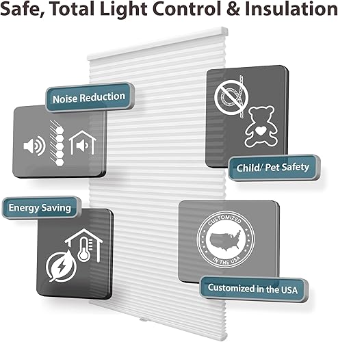 Miniatura 4 de DEZ FURNISHINGS Persiana celular inalámbrica con filtro de luz de 1.5 pulgadas, 26 pulgadas de ancho x 48 pulgadas de alto, color blanco