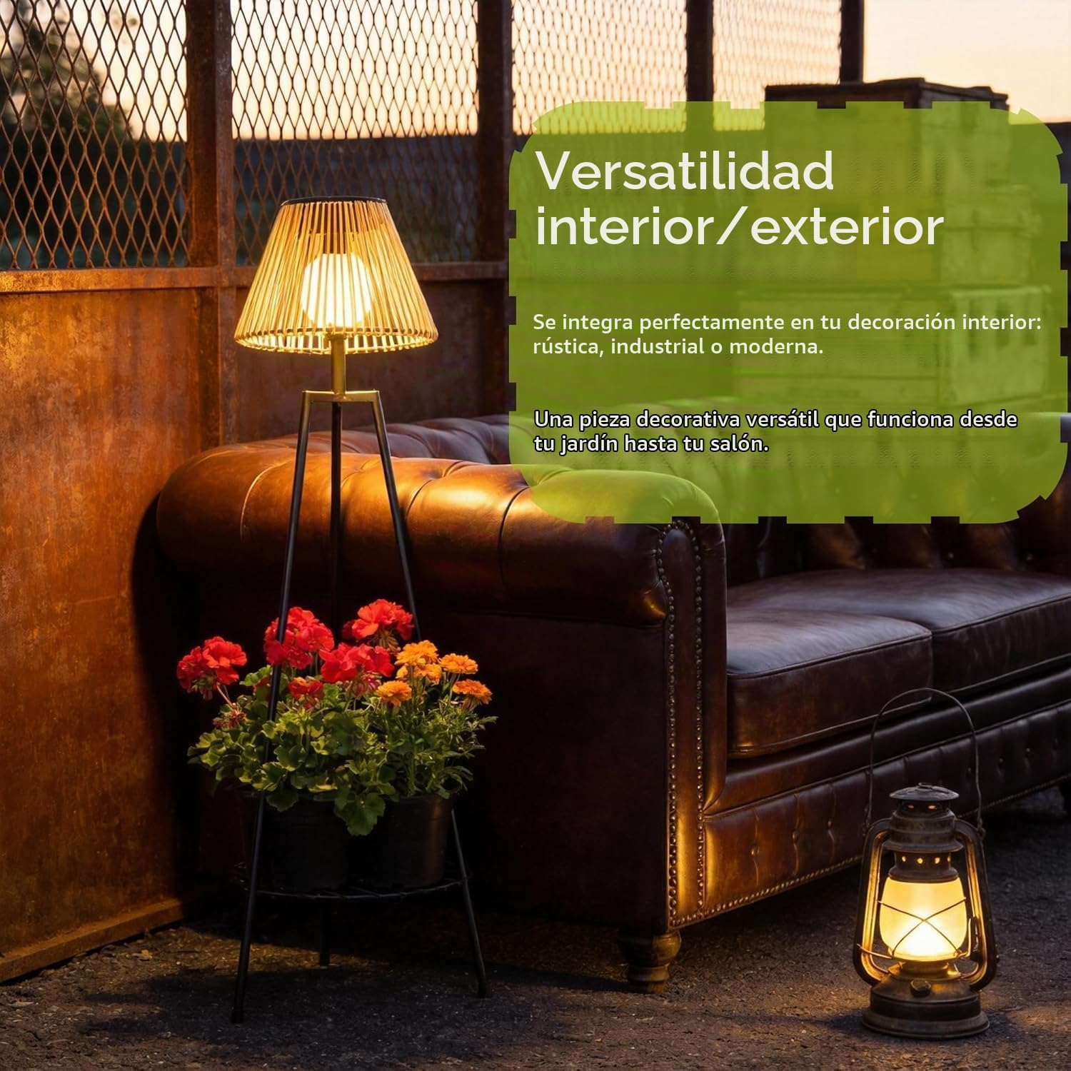 Lámpara Pie Solar Exterior, Soporte Plantas, Cuerda Nylon IP44, Luz Cálida
