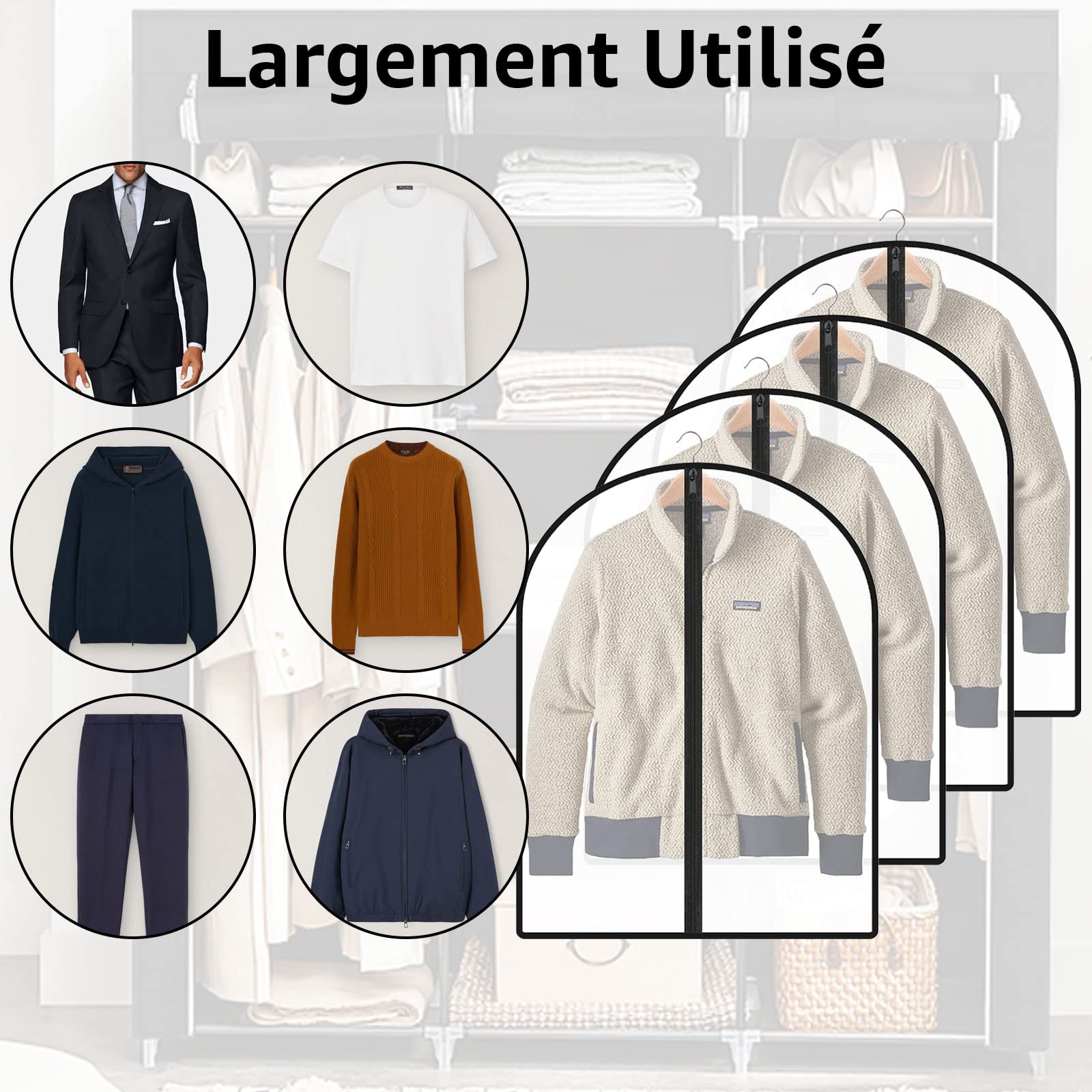 20 PCS Housses de Vêtements, Housse Vetements à Suspendre, Housses de Protection avec zip pour Chemsie/Veste/T-shirt, Anti Poussière Etanche Mite Humidité - 60 x 80cm