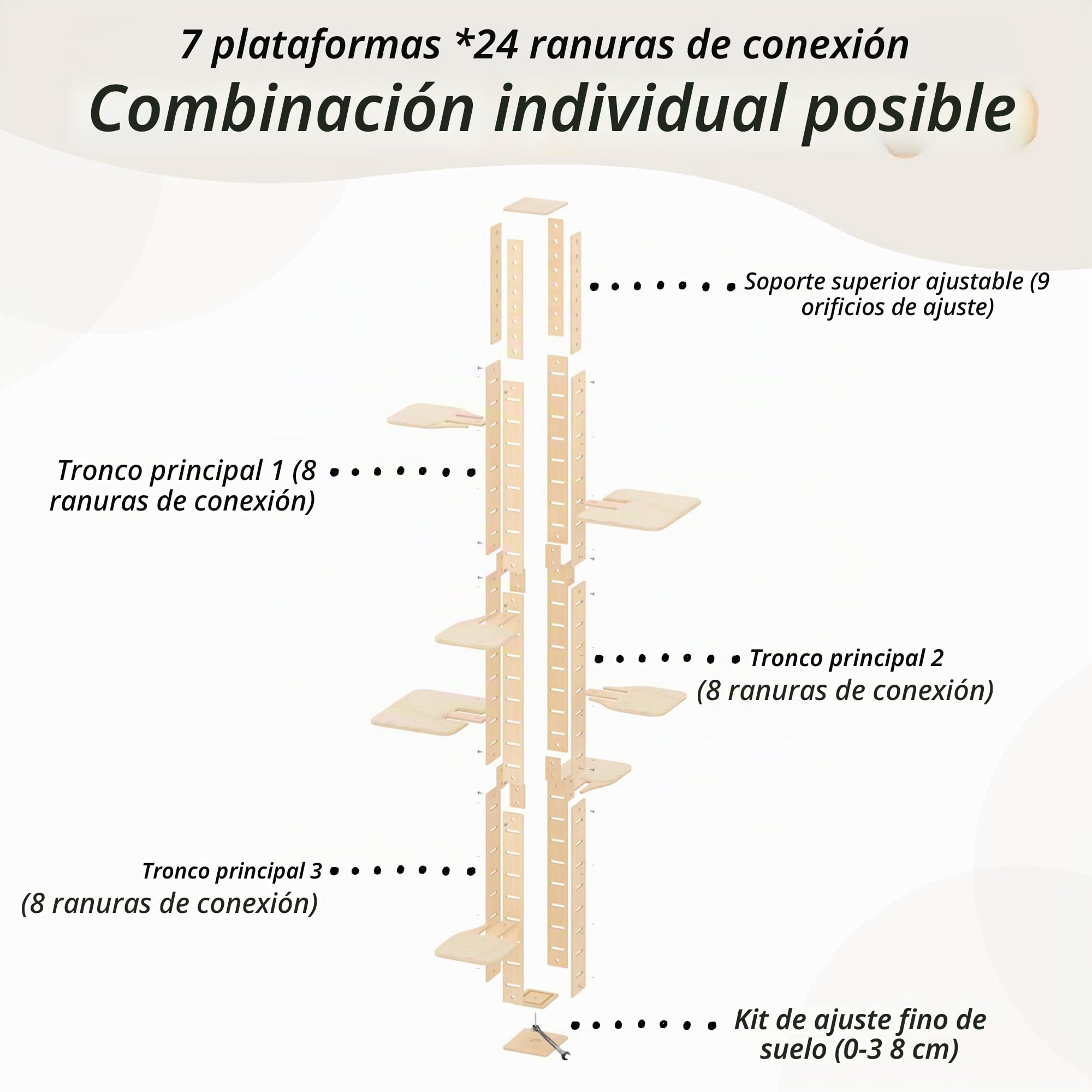 Road Rascador para gatos, escalera hasta el techo, altura regulable (250-290 cm), extremadamente alto, árbol de gato de 7 niveles, ideal para salón y dormitorio