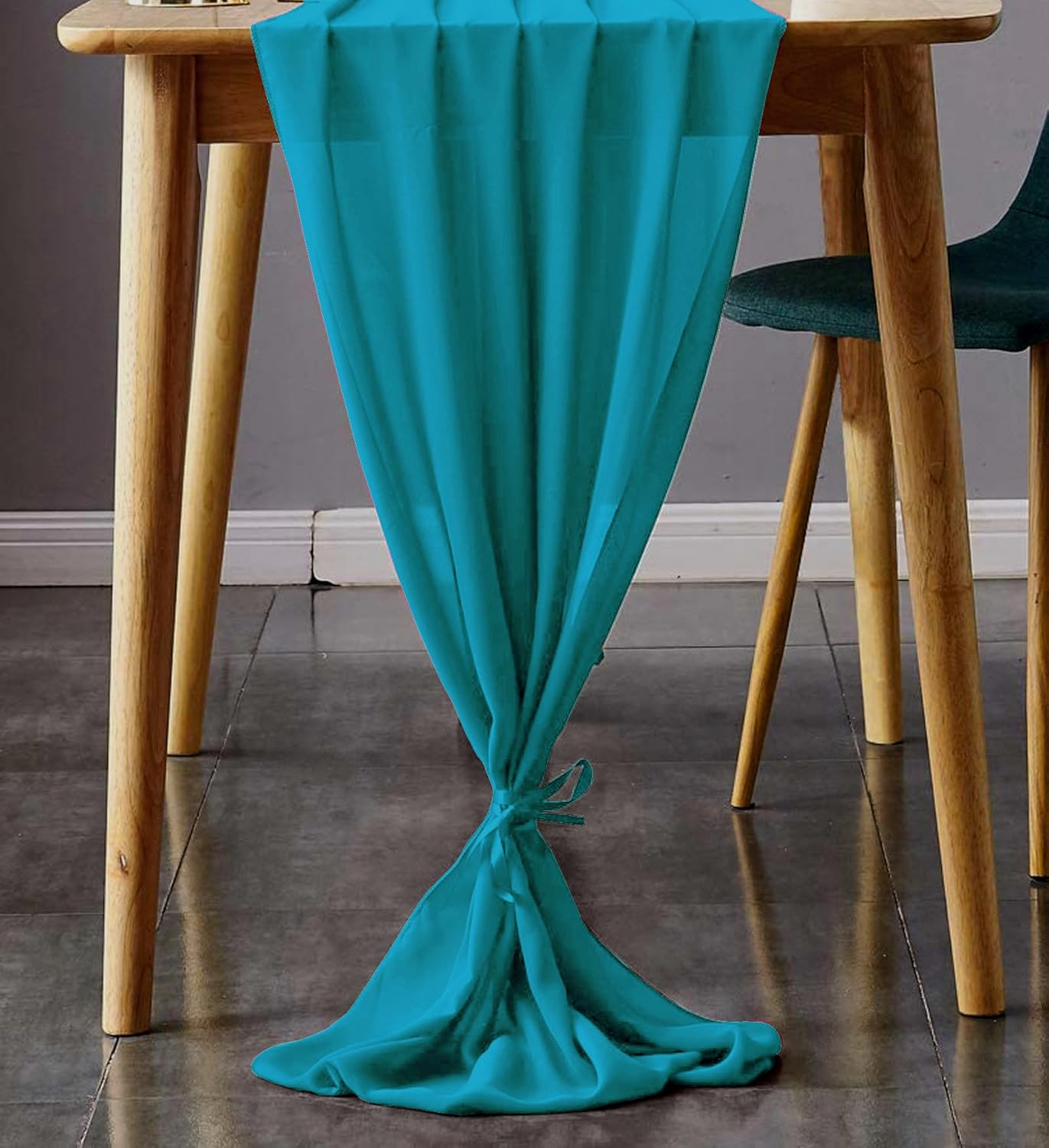 VDS - 5 PC | Peacock Blue 10ft Sheer Chiffon Table Runner 27x120 Inches Centerpiece Cloth Gauze for Wedding Bridal Shower Birthday Graduation Engagement Ceremony Event Party Banquet Table Decoration