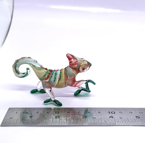 Miniatura 2 de Figura de arte de cristal soplado a mano en miniatura de camaleón, animales coleccionables, regalo para decorar el hogar (3 pulgadas, rojo y verde)