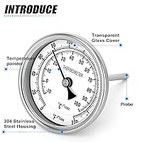 Vista 5 de MEANLIN MEASURE Termómetro bimetálico NPT de 1/2", esfera de 3.3", vástago de acero inoxidable de 3", precisión 2%, montaje trasero central, rango