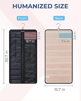 BAGSMART Hanging Jewelry Organizer, Dust Proof Sunglasses Storage Case Wall Mounted, Travel Dual Sided Glasses Case Multiple Pairs, Eyeglasses Holder with 32 Clear Slots & Metal Hook, Black