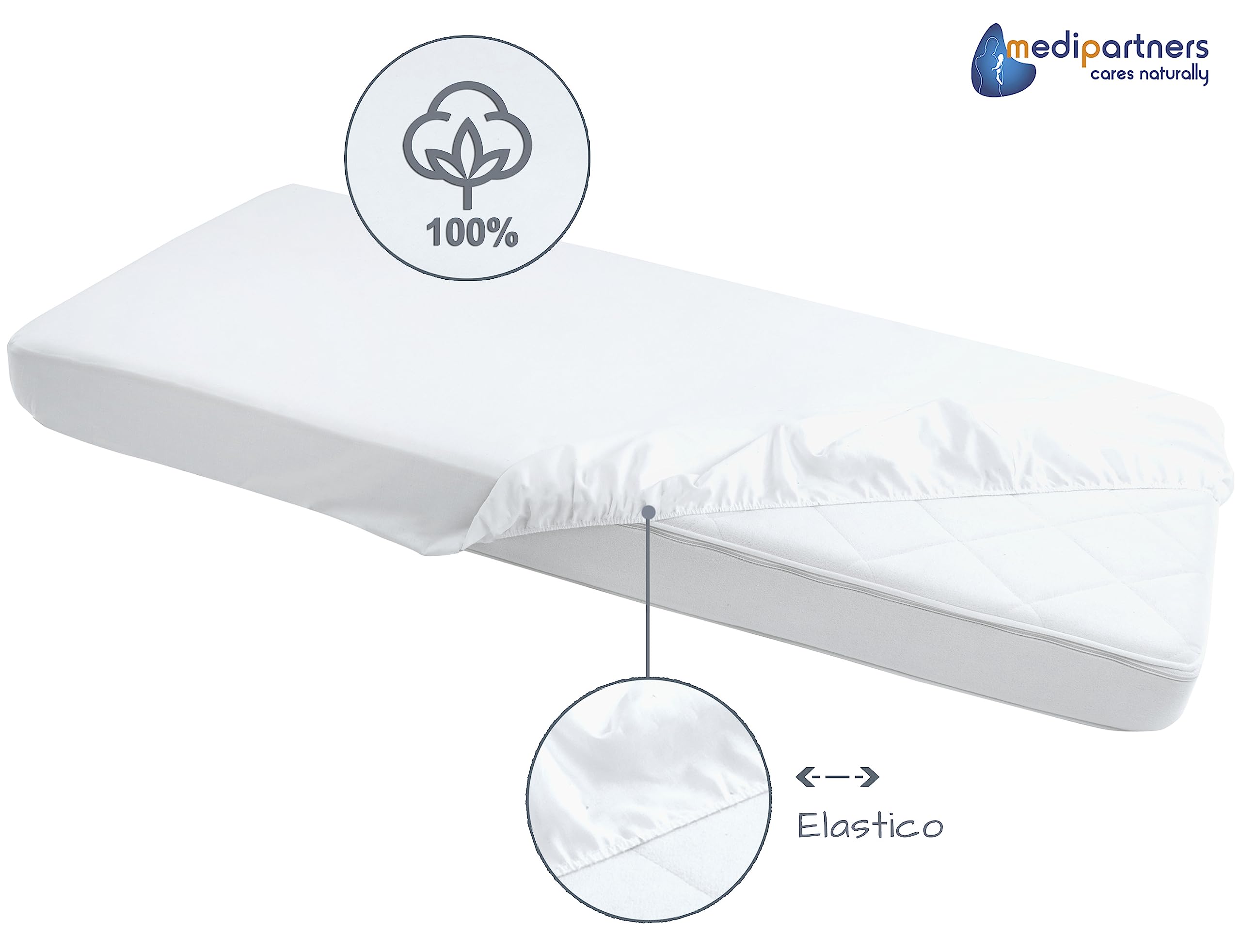 Medi Partners Lenzuola Lettino Neonato 60x120-100% Cotone Lenzuolo con Angoli Culla Coprimaterasso fitted Materassino Sheet Letto Bambino Lenzuolino (Bianco)