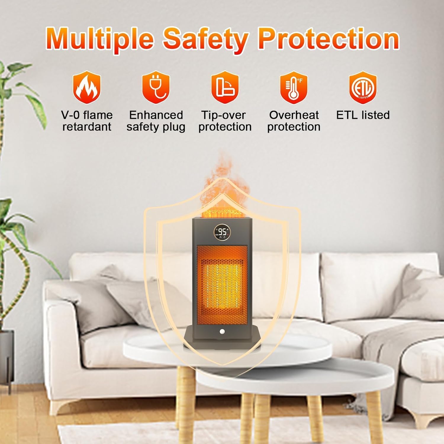 3-in-1 Space Heater,Humidifier/Sensor/ECO,Electric Heater with 90°Oscillating/Thermostat/12H Timer/Dual Control,Space Heater Indoor with 3D Flame Ambiance/Heater Heat Up 260 sq.ft(Amber Black)