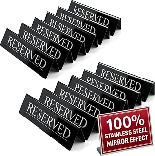 12 Reserved Table Signs – Black Stainless Steel with Silver Mirror Lettering | Durable, Elegant & Reusable Reserved Seating Signs for Restaurants, Bars, Weddings & Events | Wedding Reception Decorations & Table Markers by Adaptic Group®