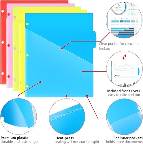Miniatura 4 de WOT I Separadores de plástico con 5 pestañas con 2 bolsillos transparentes, 3 juegos, 15 separadores de carpetas para carpeta de 3 anillas, 5