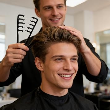 2Pcs Texture Comb,Wide Tooth Styling Combs Kit Roots Volume Tool Volumizing Wide-Tooth Hair Styling Comb Seamless Smooth Design Barber Detanglers Tools for Women Men Bangs Hairdressing (Black+Gray)