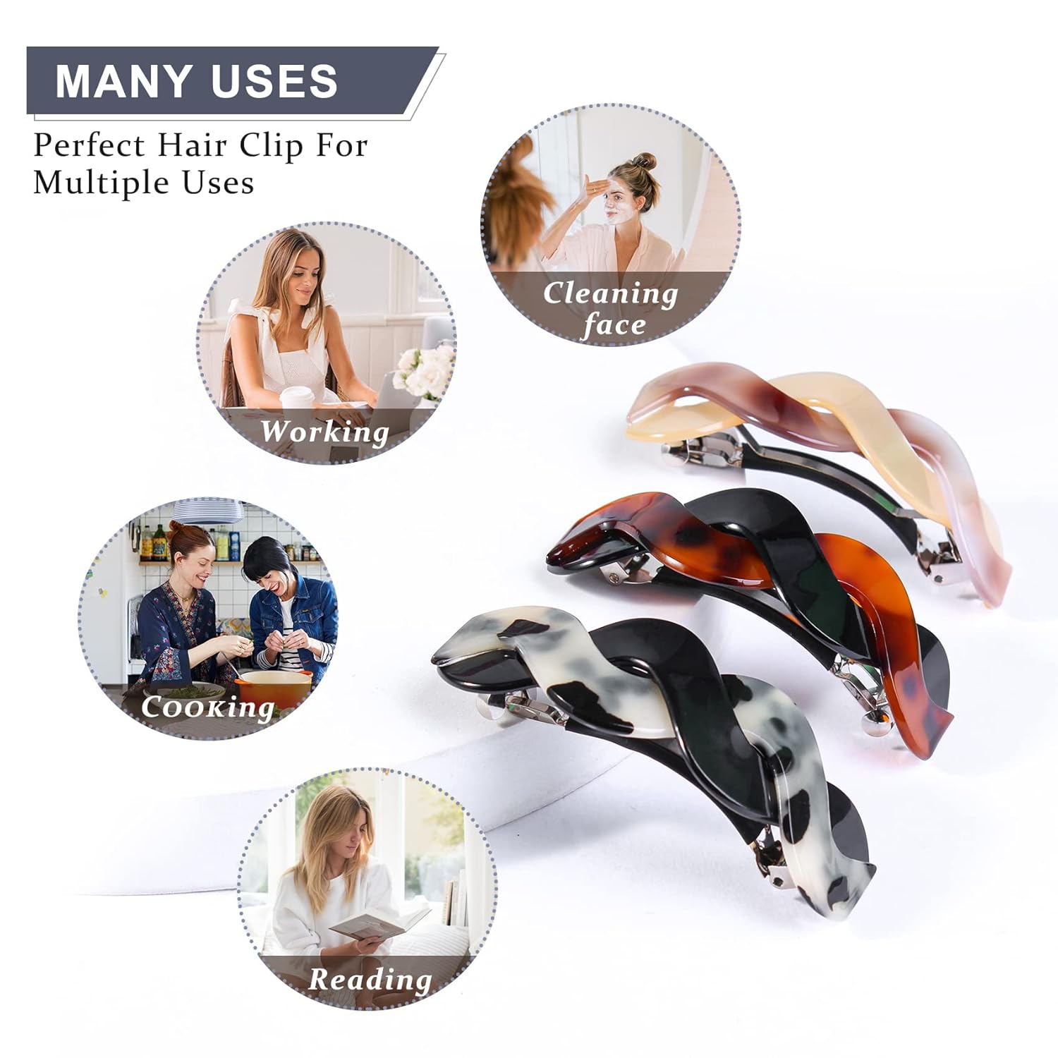 Mistofu 3 Pieces Large Barrettes for Women, Beautiful Lines Simple Retro Classic Large Snap Barrettes Hair Accessories, Hair Barrettes for Women Thick Hair : Beauty & Personal Care