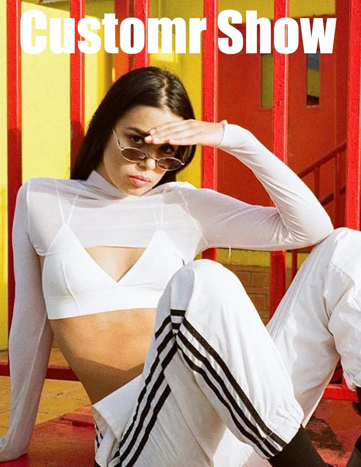 Avidlove Mesh Crop Tops for Women Mock Neck Long Sleeve Crop Top See Through Shirt Top Sexy Clubwear - Image 4