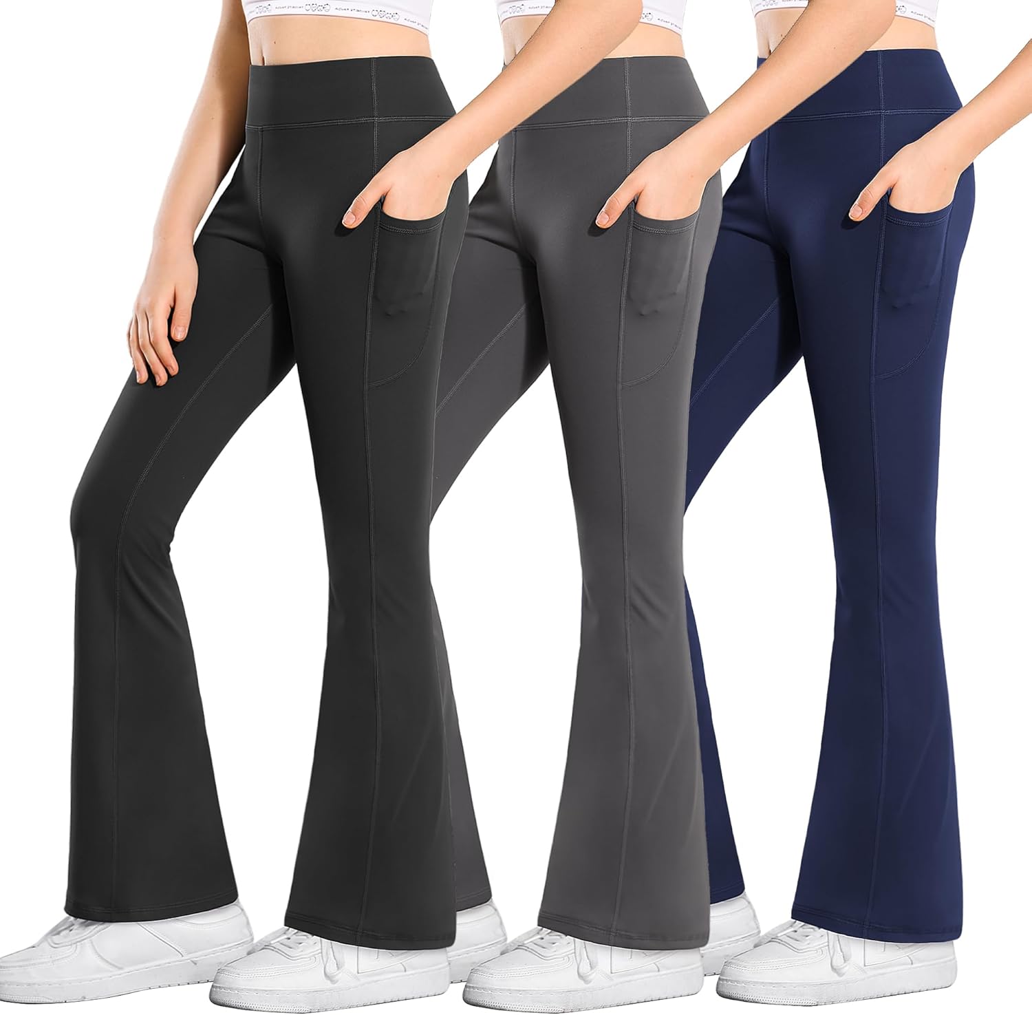 Stelle Girl's Flare Leggings with Pockets High Waisted Bootcut Yoga Pants Kids Dance Bell Bottoms Leggings