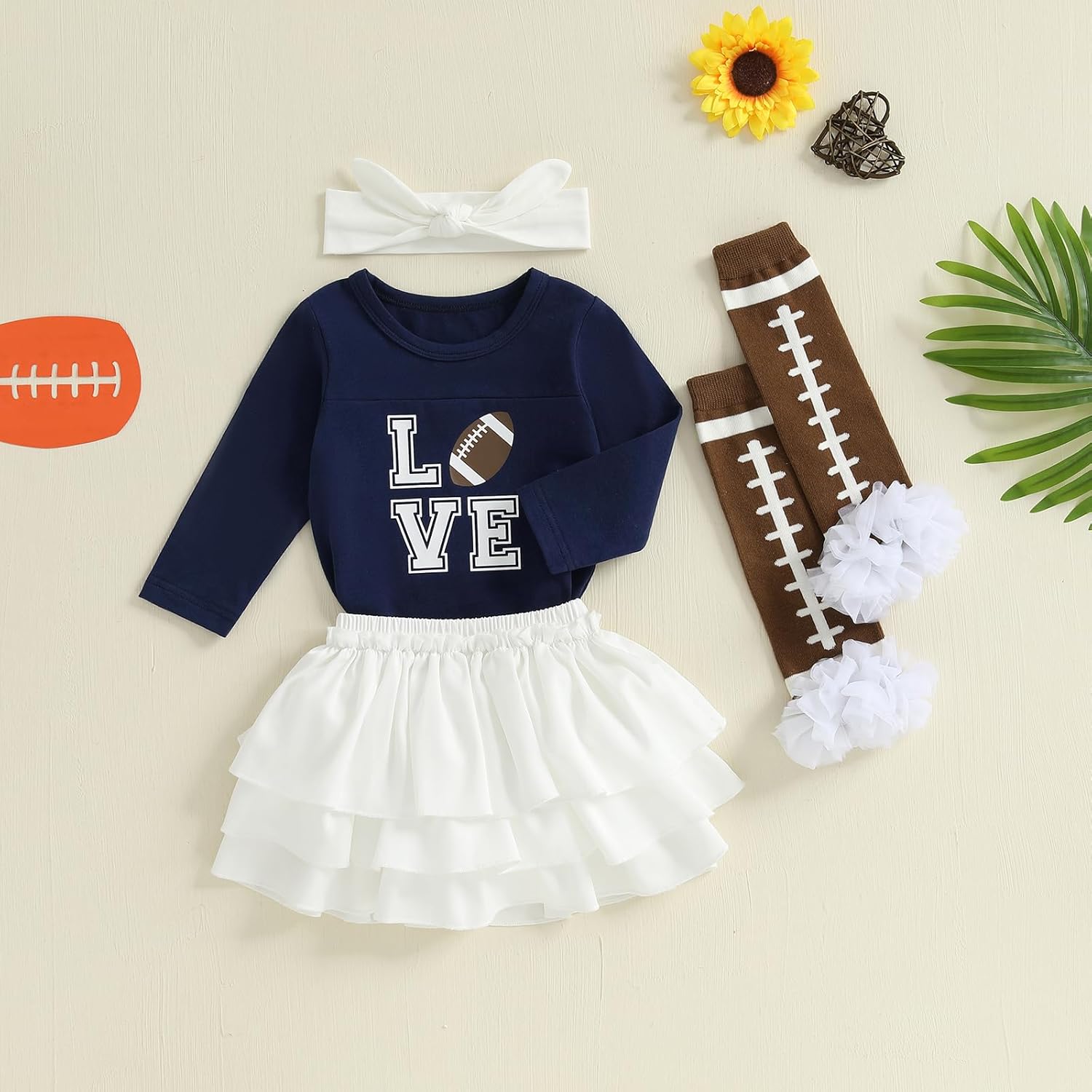 Baby Girl Football Outfit My 1st Football Season Romper Tutu Skirt Headband Leg Warmers Set Game Day Clothes (Navy Blue, 3-6 Months) - Image 3