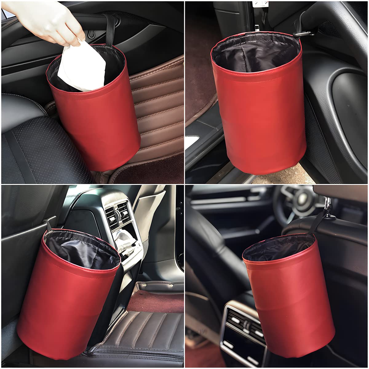 Cestino Auto Con Coperchio - Piccolo 15,5x6,5x14 Cm - Impermeabile ABS - Appendiabiti - Nero - Foto 4