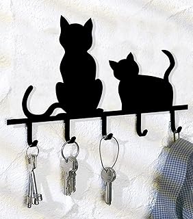 Wenko 8004500 Schlüsselboard Katzen - con 5 Ganci, Ferro, 20 x 2 x 15 cm, Nero