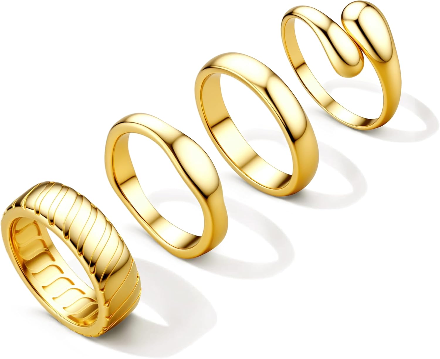 Chunky 14K Gold Plated Rings for Women Non Tarnish - 4Pcs 14K Thick Gold Plated Statement Rings Set Fashion Stackable Ring Trendy Waterproof Chunky Dome Ring