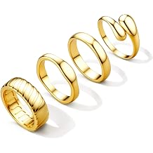 FIASASO Chunky 14K Gold Plated Rings for Women Non Tarnish - 4Pcs 14K Thick Gold Plated Statement Rings Set Fashion Stackable Ring Trendy Waterproof Chunky Dome Ring