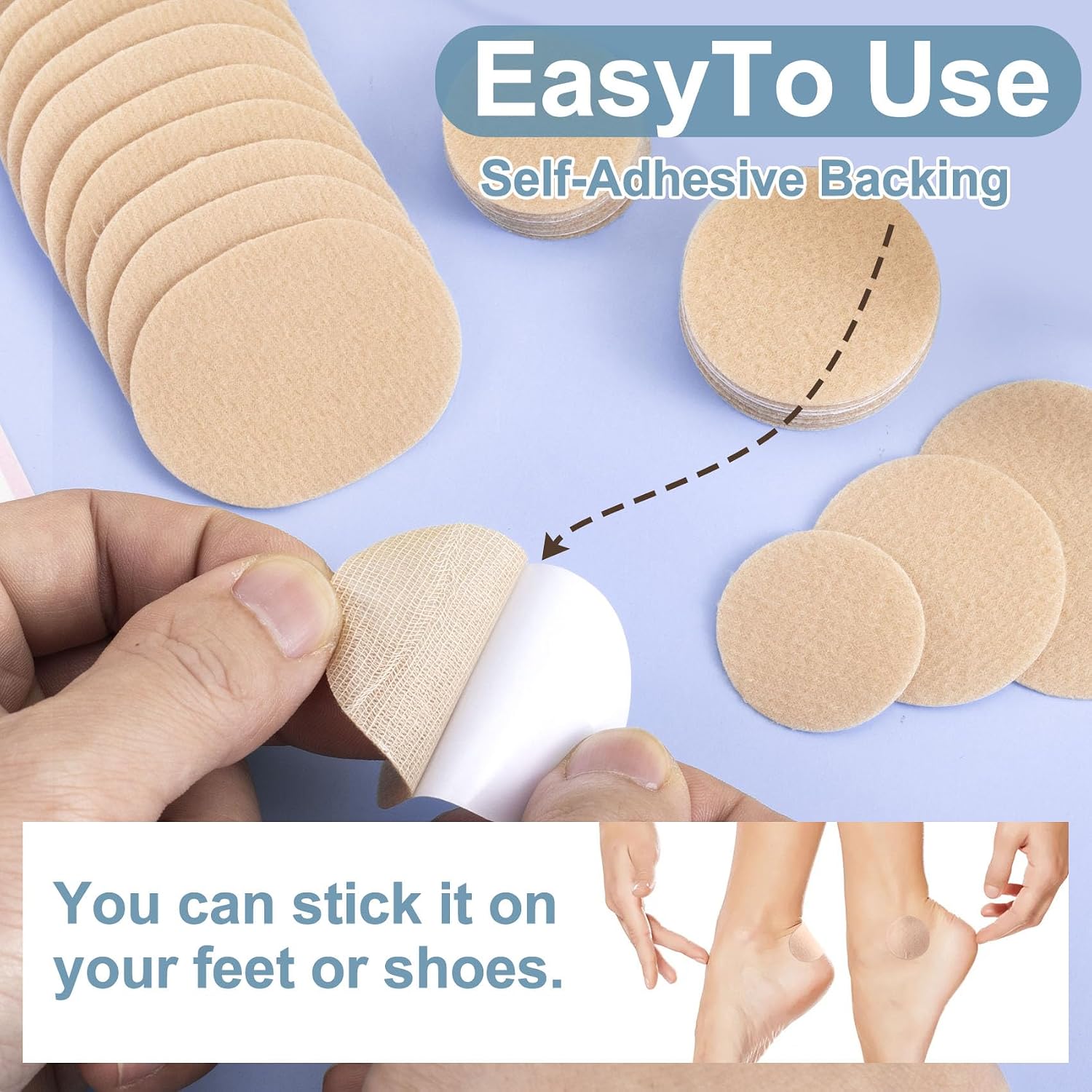 30pcs Moleskin Pads for Feet, Self-Adhesive Flannel Foot Protection Pads for Blister, Round Oval Feet Patches for High Heels Boots Leather Shoes- Nude