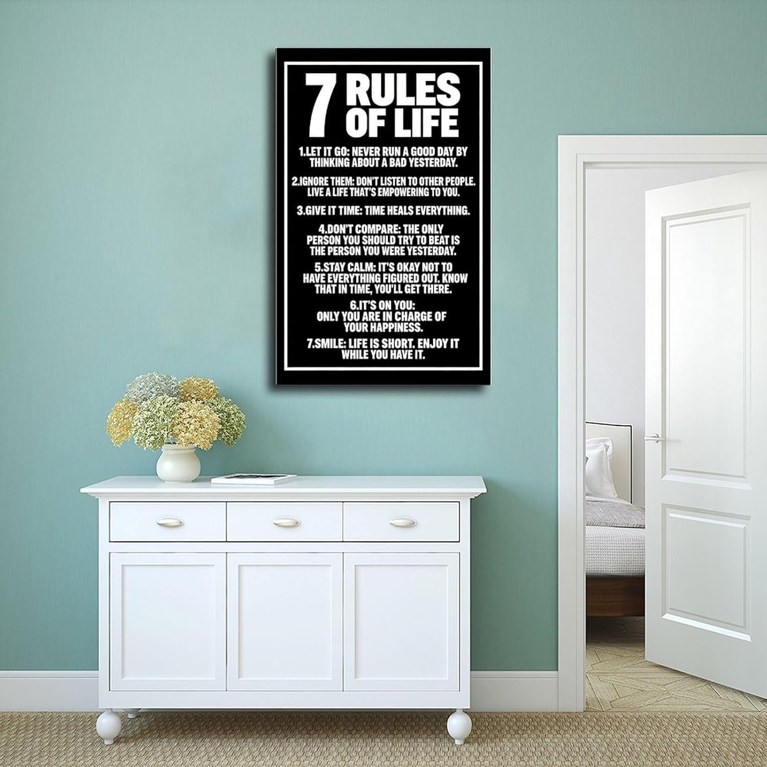 GXUAN Motivational Wall Decor 7 Rules of Life Inspirational Black And White Wall Poster for Office Canvas Poster Wall Art for Living Room Bedroom Decor Unframe 12x18inch - Image 4