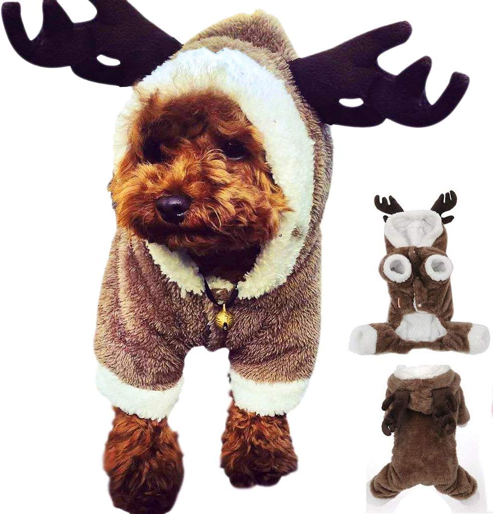 Lomire Christmas Dog Reindeer Outfit, Reindeer Deer Elk Design Dog Clothes Pet Costume Puppy Jerseys Outwear Coat for Teddy, Yorkshire Terrier, Chihuahua, Pomeranian (S)