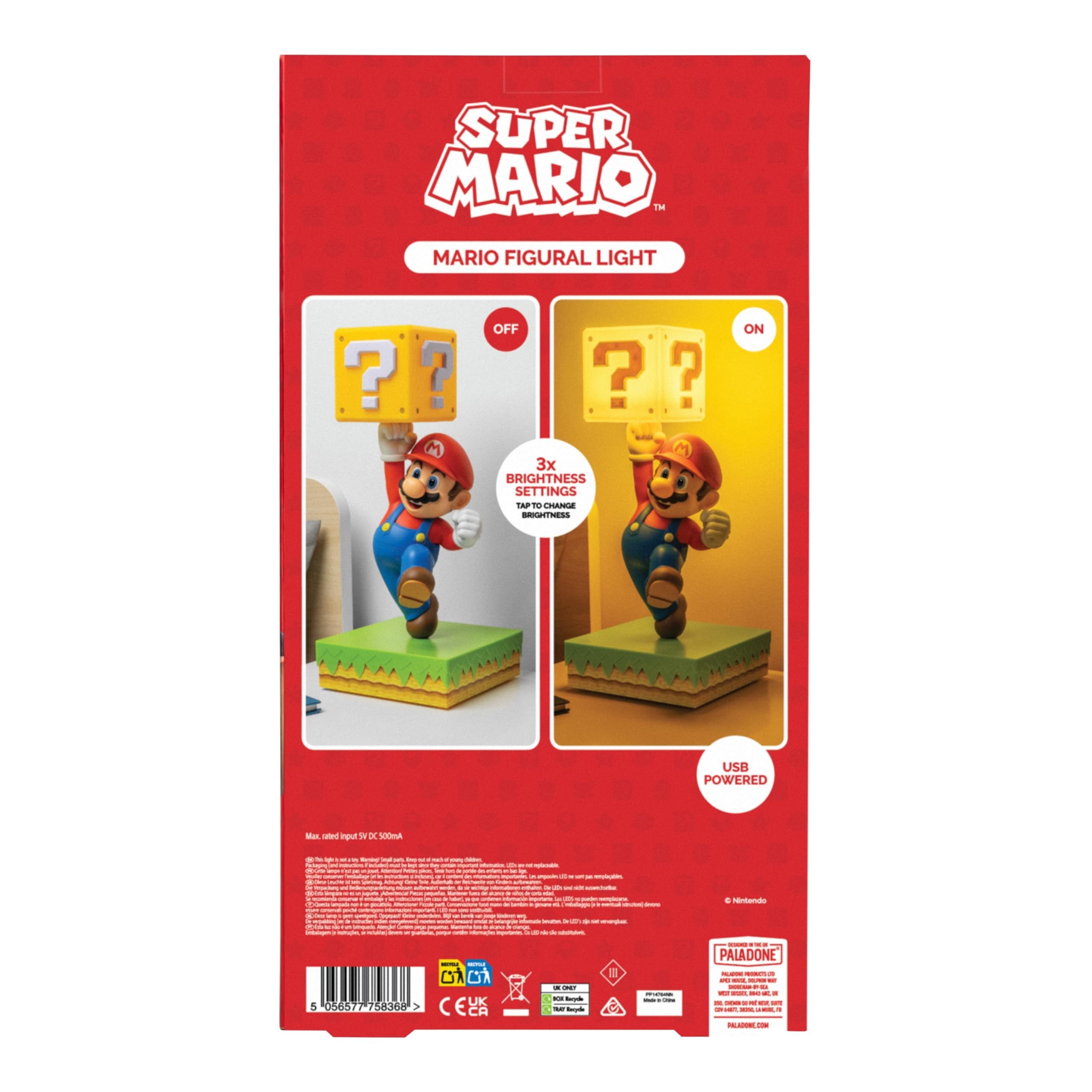 Paladone Lámpara Diorama Super Mario – Lámpara táctil de 35 cm con 3 niveles de brillo y sonido oficial, alimentación USB, decoración para dormitorio y gaming – Producto oficial Nintendo